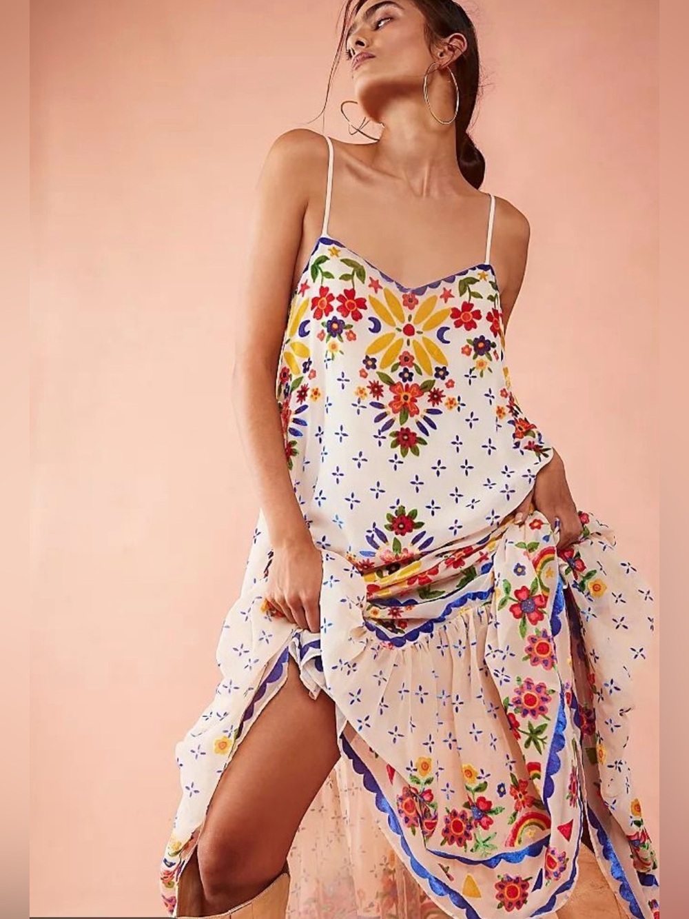 Forever Folklore Maxi Dress by Free People, velvet floral embroidery-Size M